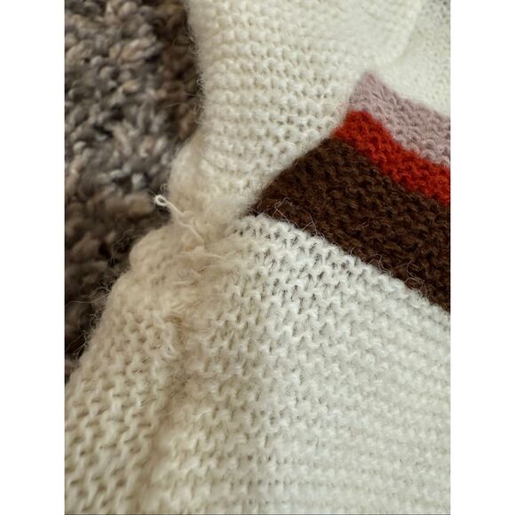 Vintage Montgomery Ward Cream Stripe Polo Collared Sweater Button M - Picture 6 of 7